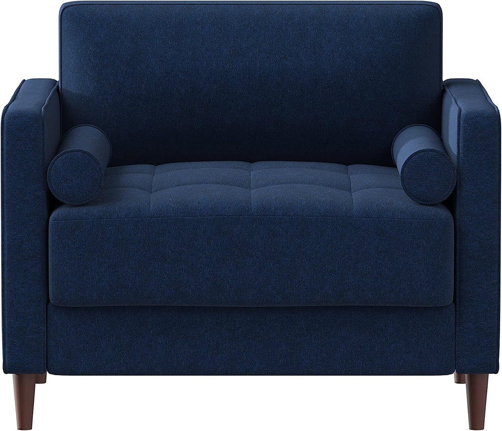 Studio Living® Lexington 39.4' Arm Chair, Mid-Century Modern, Pocket Coil Comfort, Easy Assembly, Woven Fabric, Navy Blue