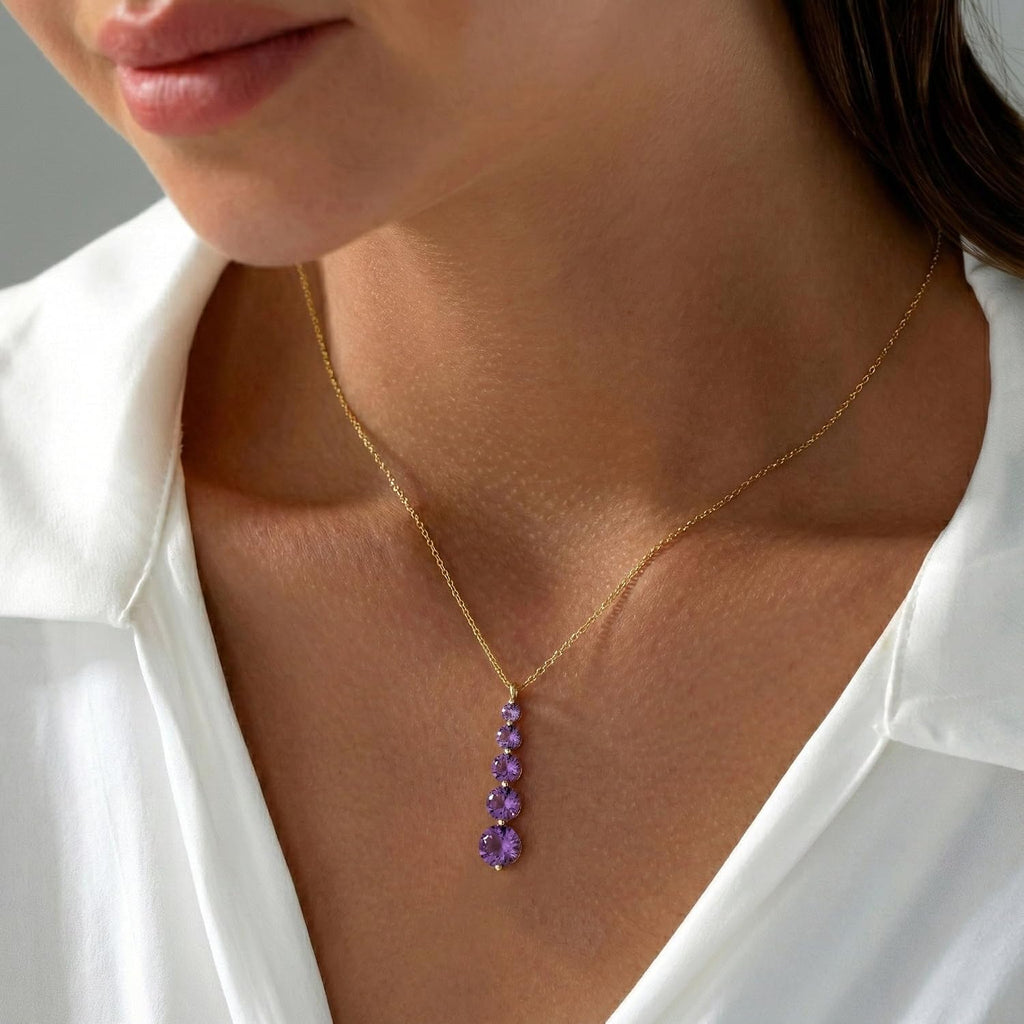 GOODSTONE JEWELS Linear Drop Pendant Necklace for Women in Yellow Gold Plated | Size 16+2 Inch Cable Chain with Lobster Clasp | Natural Birthstone Jewelry Gift for Her