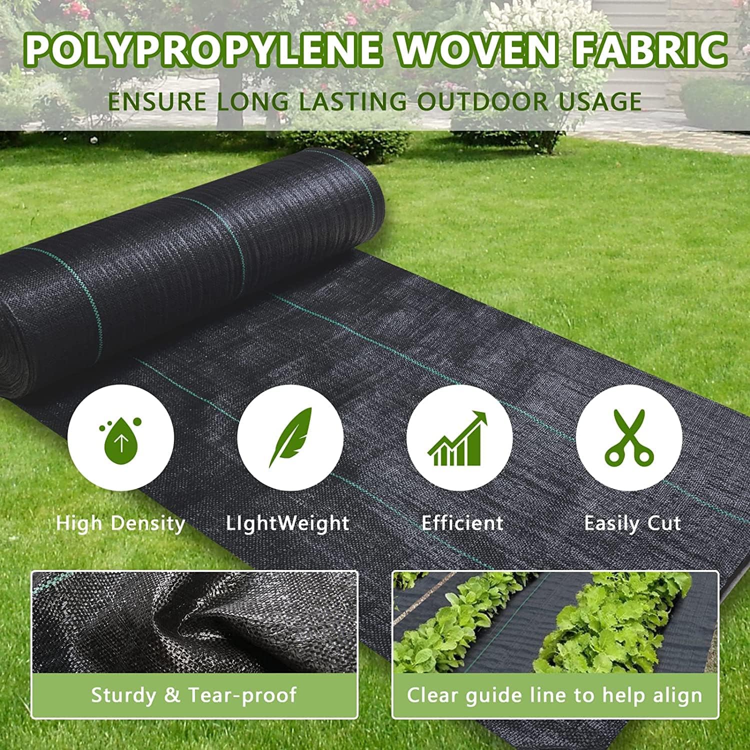 8ftx300ft Weed Barrier Landscape Fabric Heavy Duty, Weed Block Gardening Ground Cover Mat, Weed Control Garden Cloth, Woven Geotextile Fabric for Underlayment, Commercial Driveway Fabric
