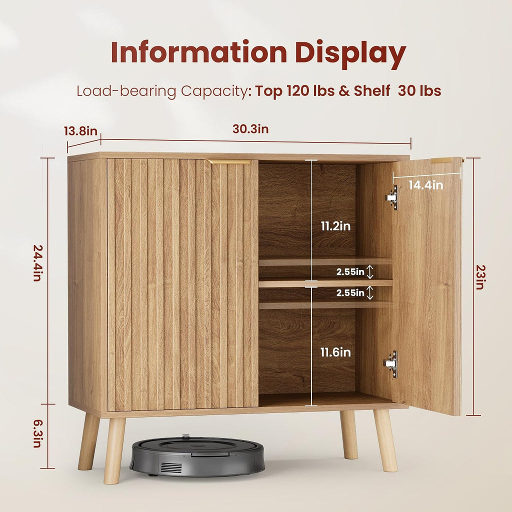 Pamapic Fluted Storage Cabinet, Sideboard Buffet Cabinet with Storage, Wood Credenza with Adjustable Shelves, Modern Accent Cabinet for Living Room, Kitchen, Entryway, Natural(2, Natural)