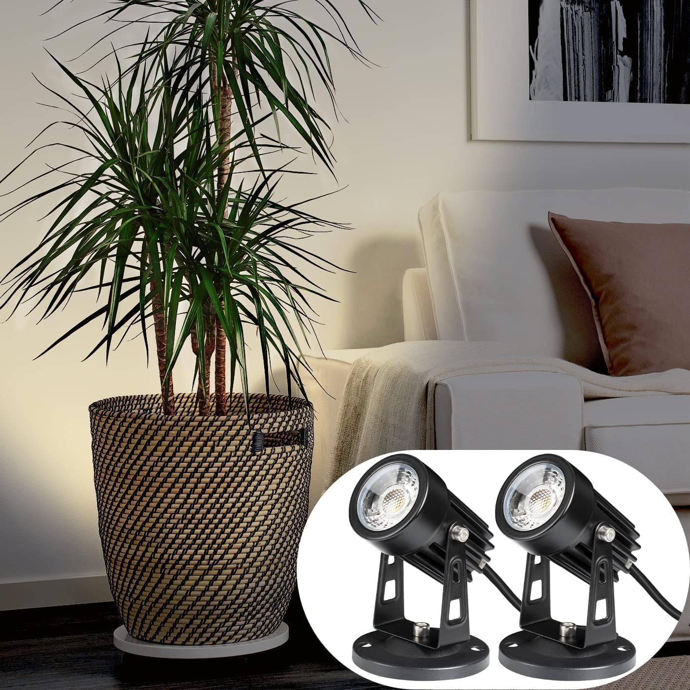 2 Pack LED Spot Lights Indoor Plant Spotlight Lamp Up for Plants Aent Lighting 110V Warm White Uplight 5.9 FT Cord with Floor Foot Switch,