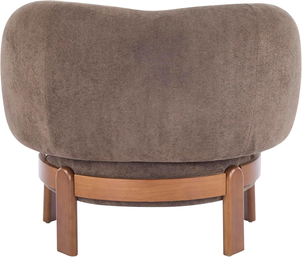 Christopher Knight Home Lily Solid Wood Wingback Accent Chair, Fabric Upholstered Club Chair, Curved Backrest Single Sofa, Comfy Reading Lounge Chair for Living Room, Soft Cushion Seating, Dark Brown