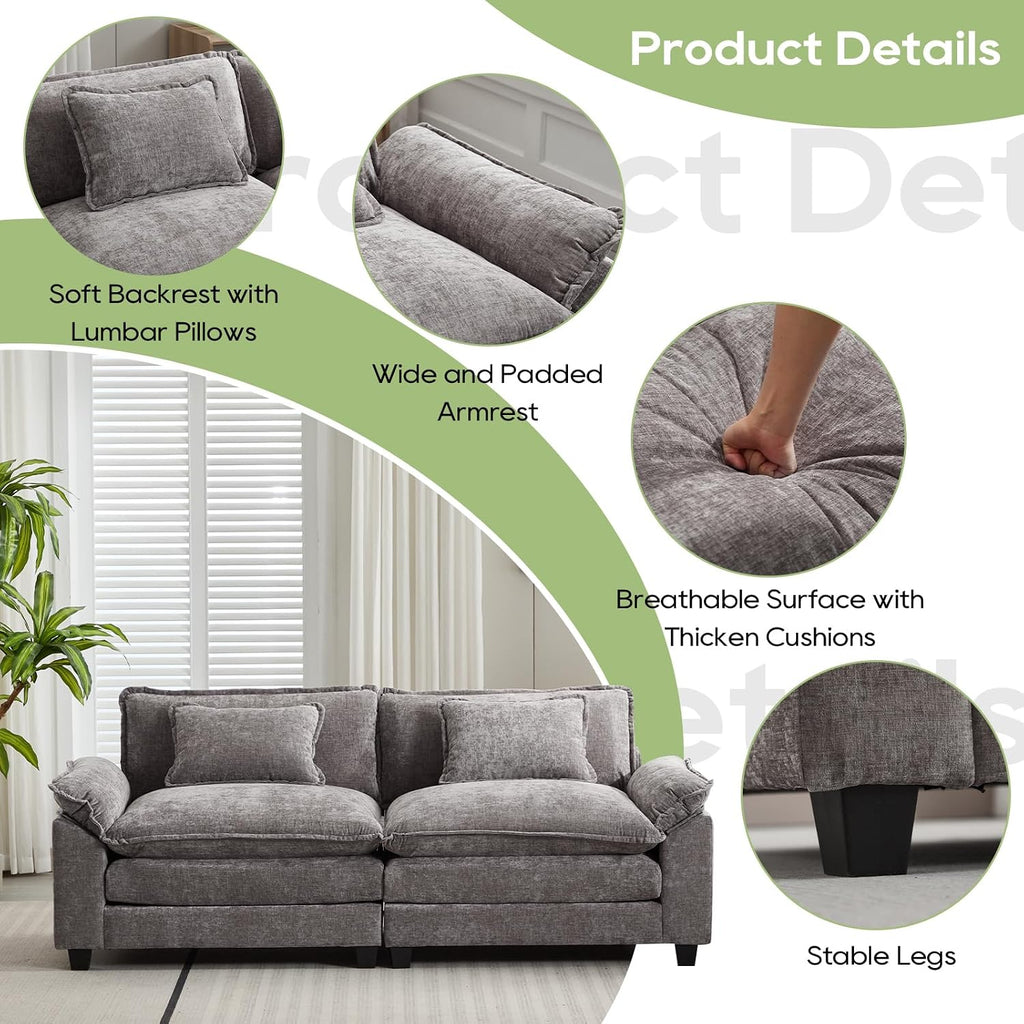 Oprisen 86' Modular Sectional Sofa, Comfy Cloud Couch Sectional Sofa with Ottoman, Chenille Sofa Sleeper Deep Seat Sofa with Throw Pillows for Living Room (Light Gray, 86'- Loveseat)