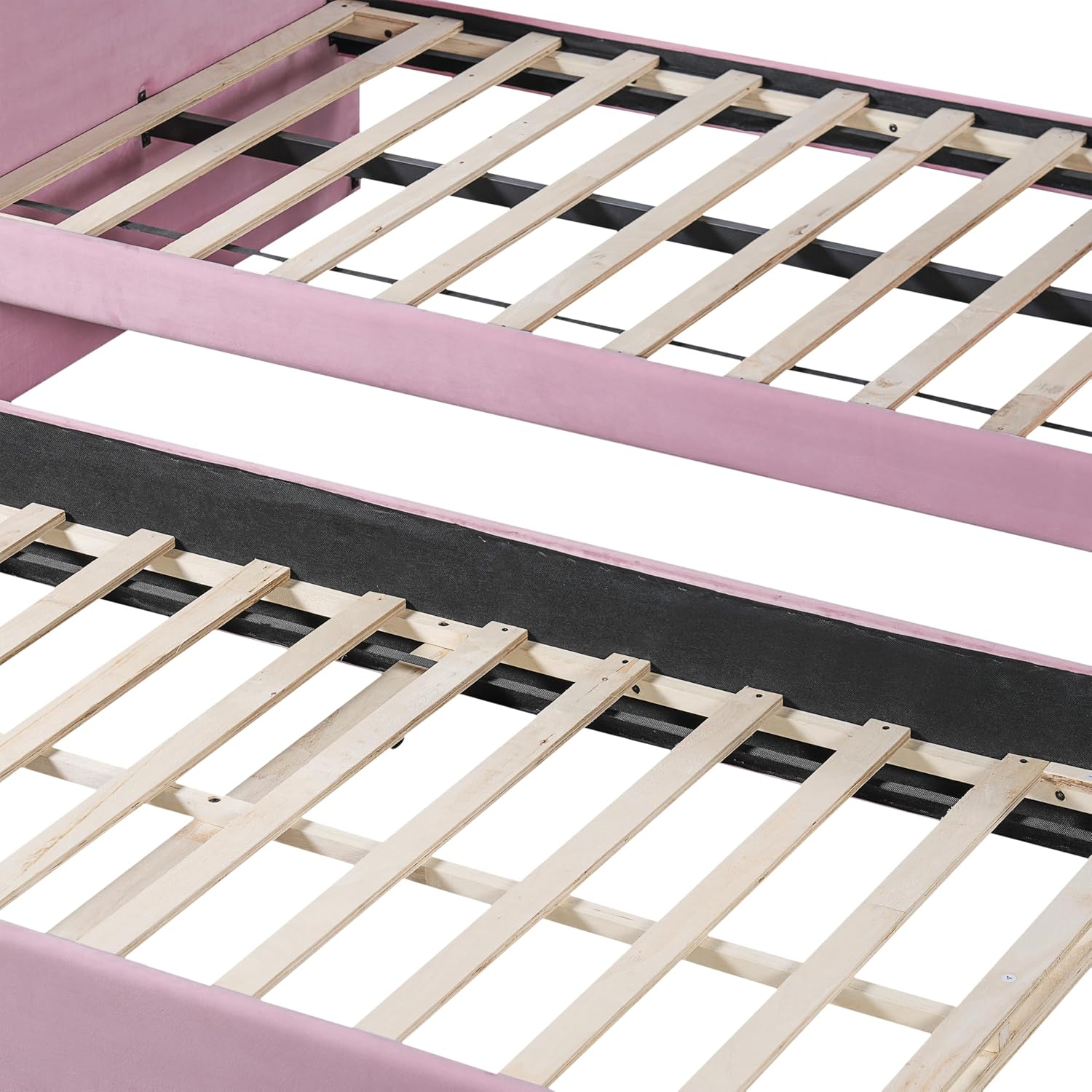 Christopher Knight Home Leonhart Velvet Upholstered Twin Size Bed Frames with Headboard/Footboard, Day Bed Frame Twin with Pull-Out Functionality, Iron Frame + Wooden Slat Trundle Bed Twin, Pink