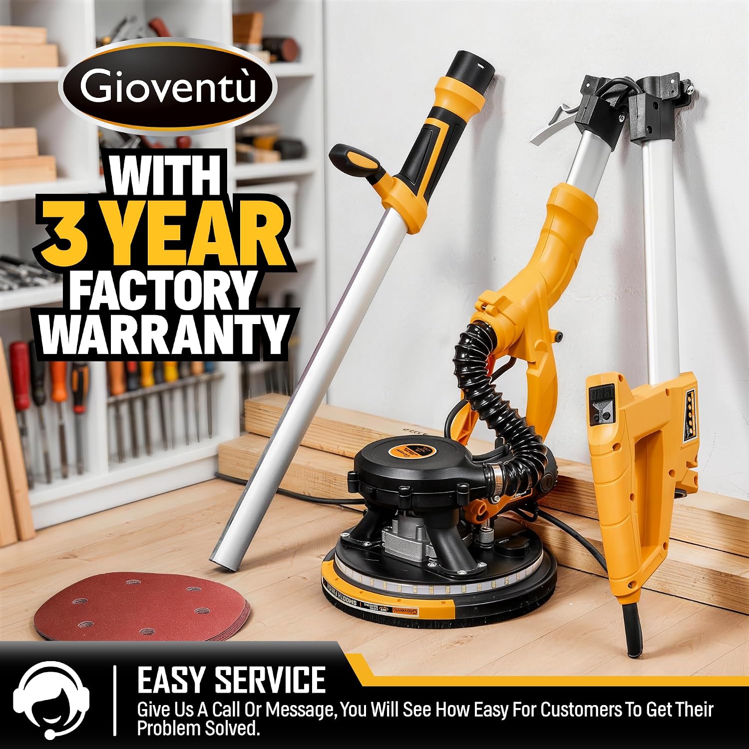 Electric Drywall Sander, 950W Drywall Power Sander with Vacuum Dust Collector, 9 Variable Speed 800-2100RPM, LED Light, Dustless Wall Sander for Drywall, Popcorn Ceiling, Corner etc