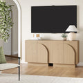 Nathan James Iris Mid-Century Modern Credenza, Light Brown TV Stand, Living Room Wood Storage Cabinet with Arched Cabinet Doors, White Oak, Set of 2
