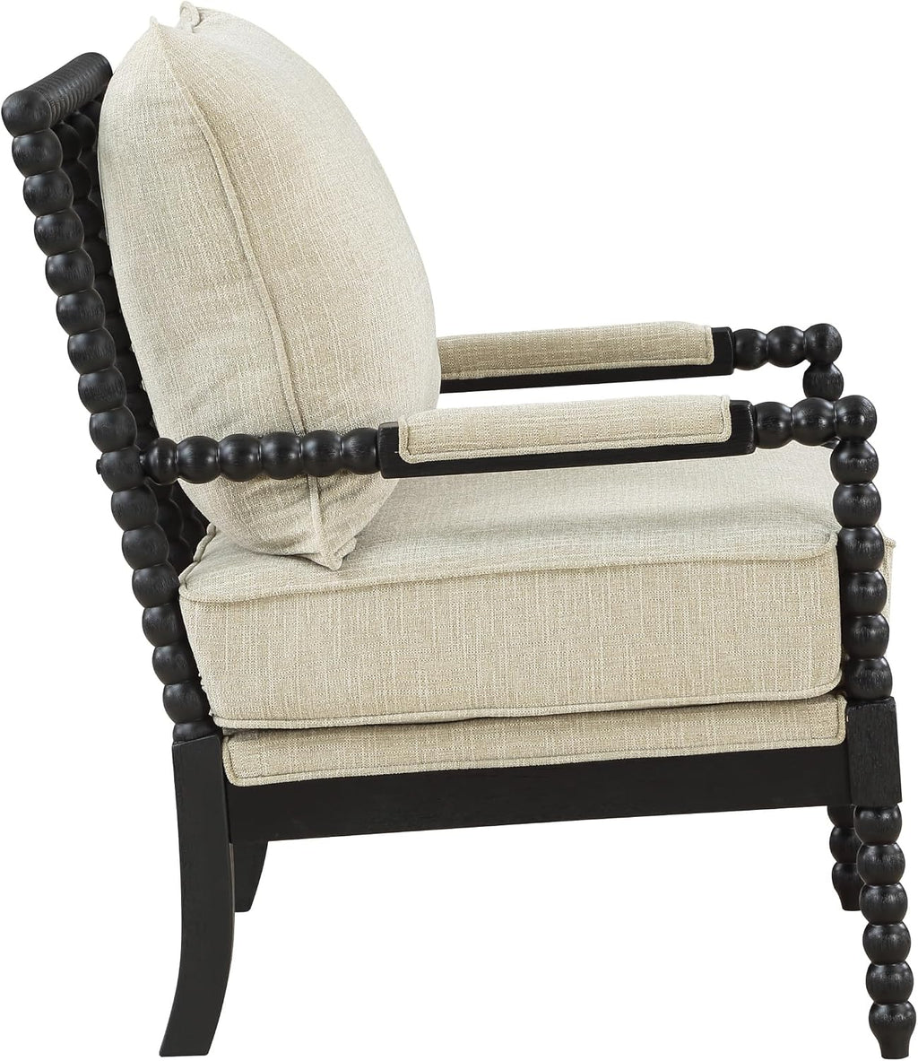 OSP Home Furnishings Eliza Spindle Accent Chair, Linen Fabric with Black Wood