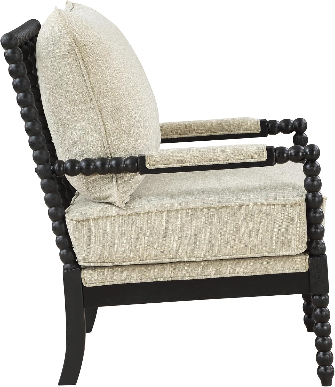 OSP Home Furnishings Eliza Spindle Accent Chair, Linen Fabric with Black Wood