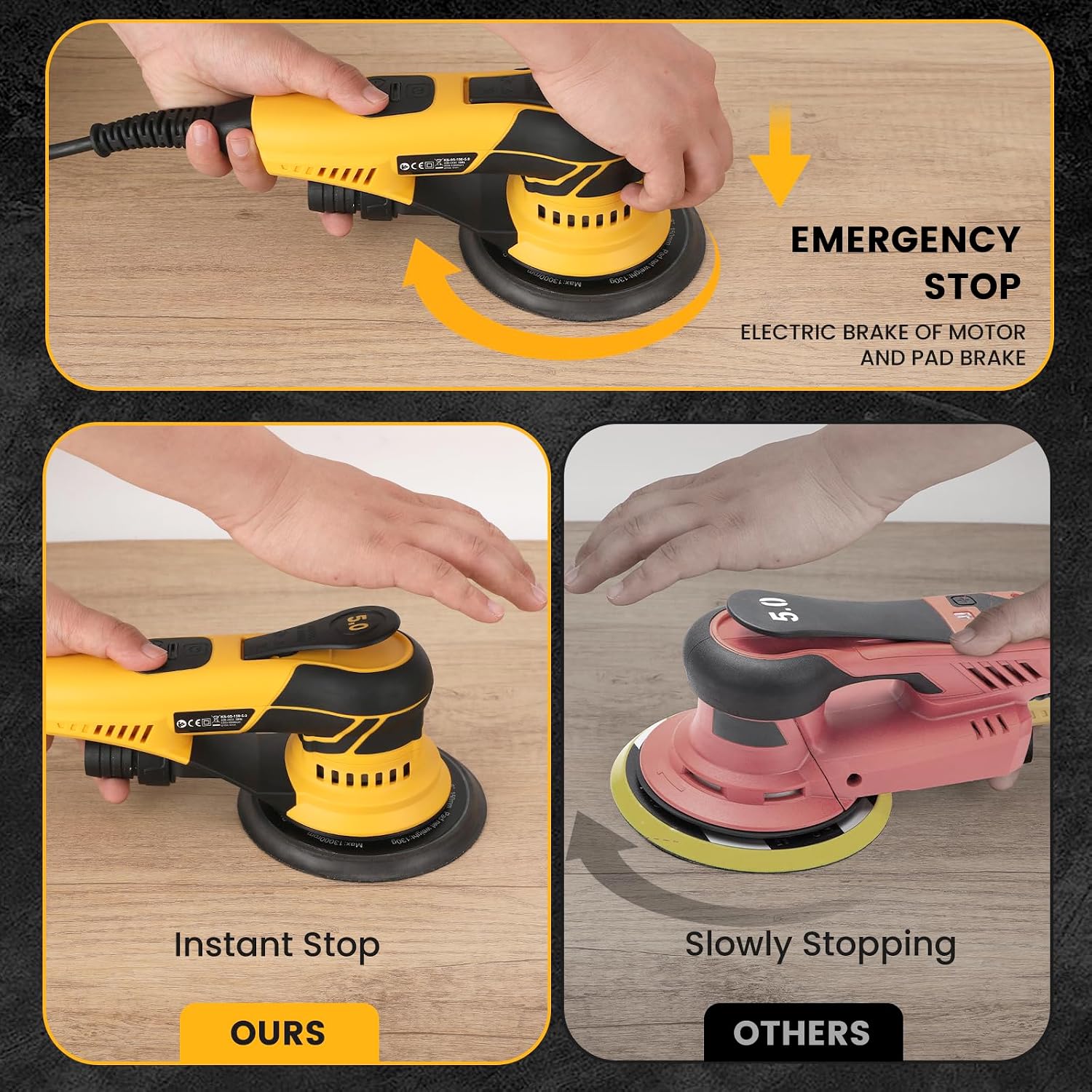 350W 3A Electric Random Orbital Sander with Pluggable Wire, Central Vacuum, Sanders for Woodworking, Primary Wood and Panel Processing