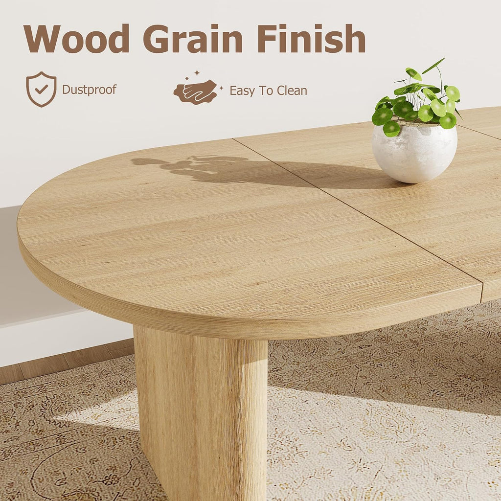 GarveeHome Oval Dining Table for 6-8 People, Long Large Kitchen Table with Thick Sturdy Wooden Base, Farmhouse Dining Room Table for for Kitchen, Living Room, Office (70.87' Long,Natural)