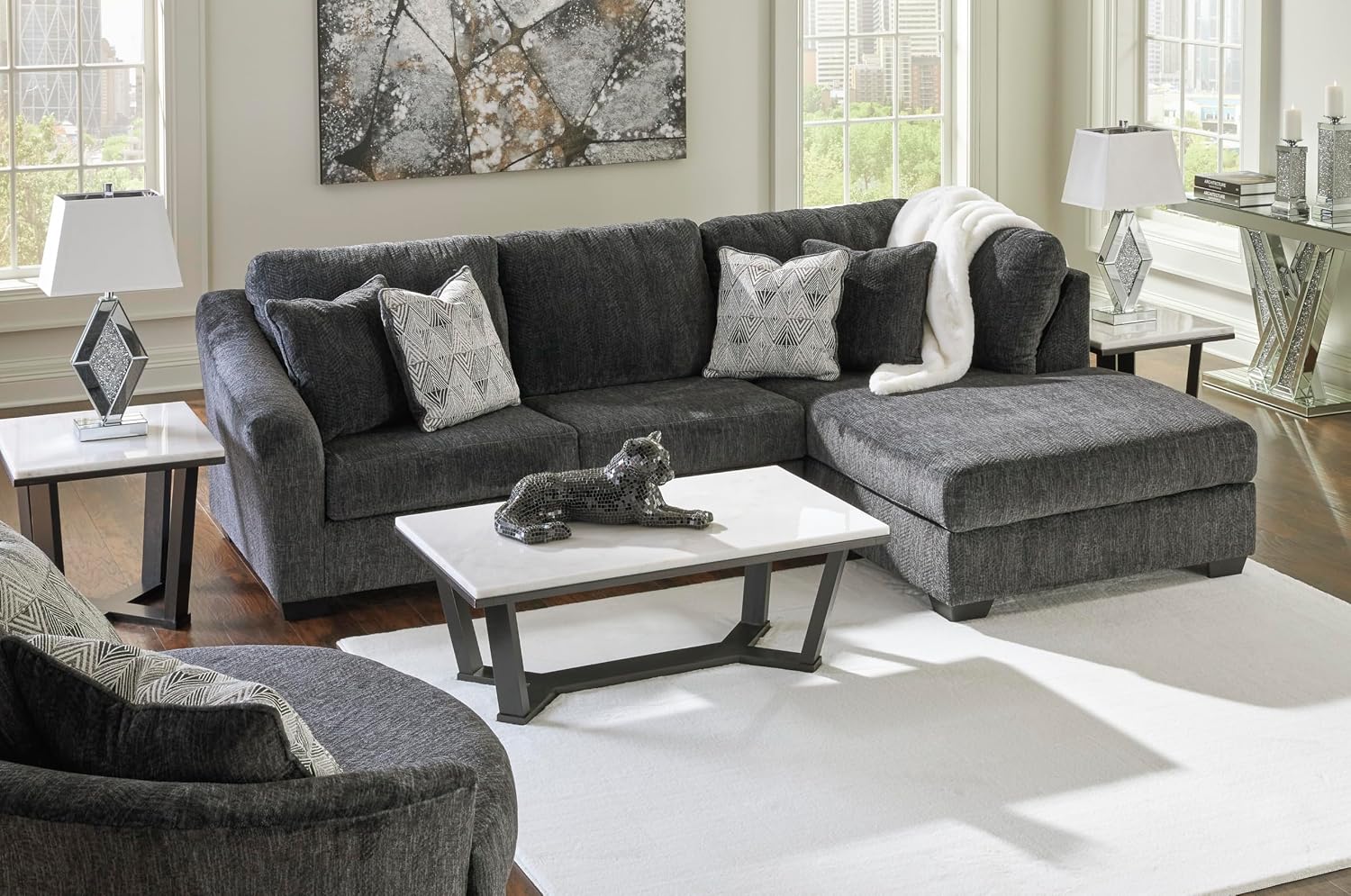 Signature Design by Ashley Biddeford Transitional Upholstered Oversized Swivel Accent Chair with 3 Accent Pillows, Black