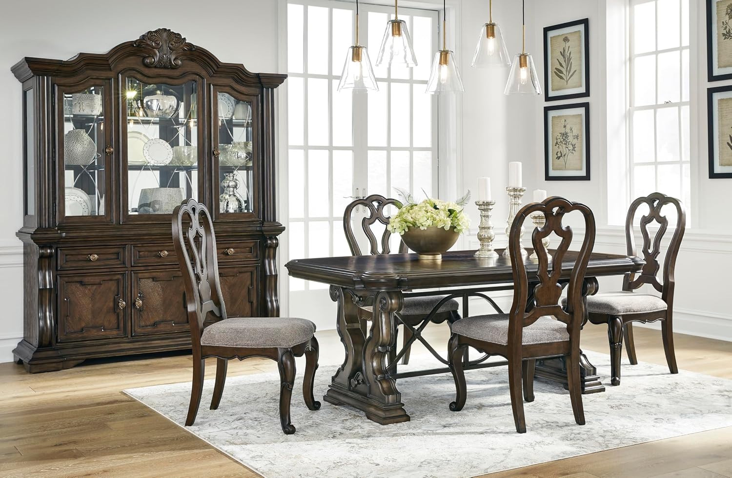 Signature Design by Ashley Maylee Classic Upholstered Armless Dining Chair, Set of 2, Dark Brown