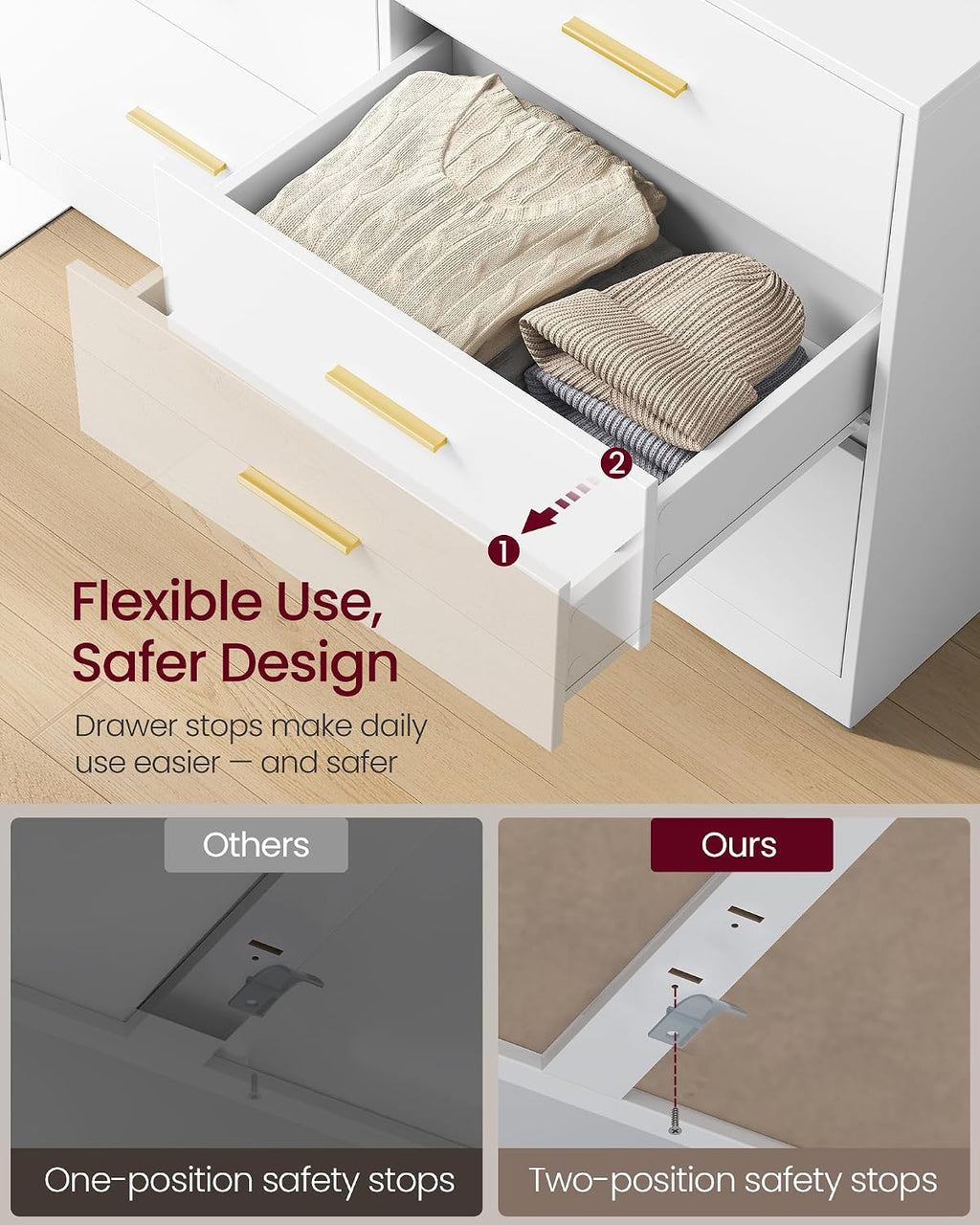 VASAGLE Custos Collection - Dresser for Bedroom, Chest of Drawers for Closet, Modern Style, TV Stand for Living Room, 6 Drawers, 15.8 x 46.9 x 30.7 Inches, Cloud White ULTS416WB01S