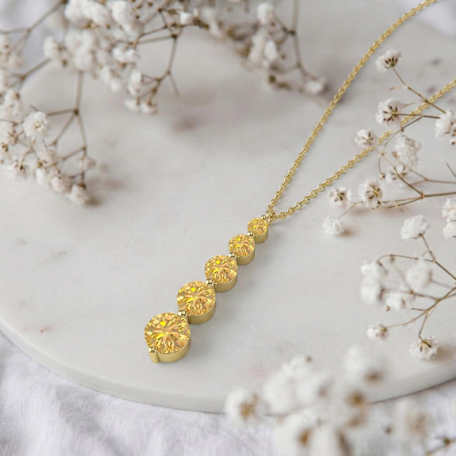 GOODSTONE JEWELS Linear Drop Pendant Necklace for Women in Yellow Gold Plated | Size 16+2 Inch Cable Chain with Lobster Clasp | Natural Birthstone Jewelry Gift for Her