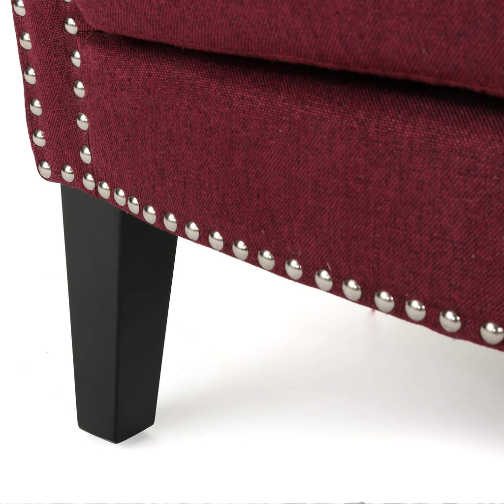 Brice Contemporary Scroll Arm Club Chair with Nailhead Trim, Wine and Dark Brown