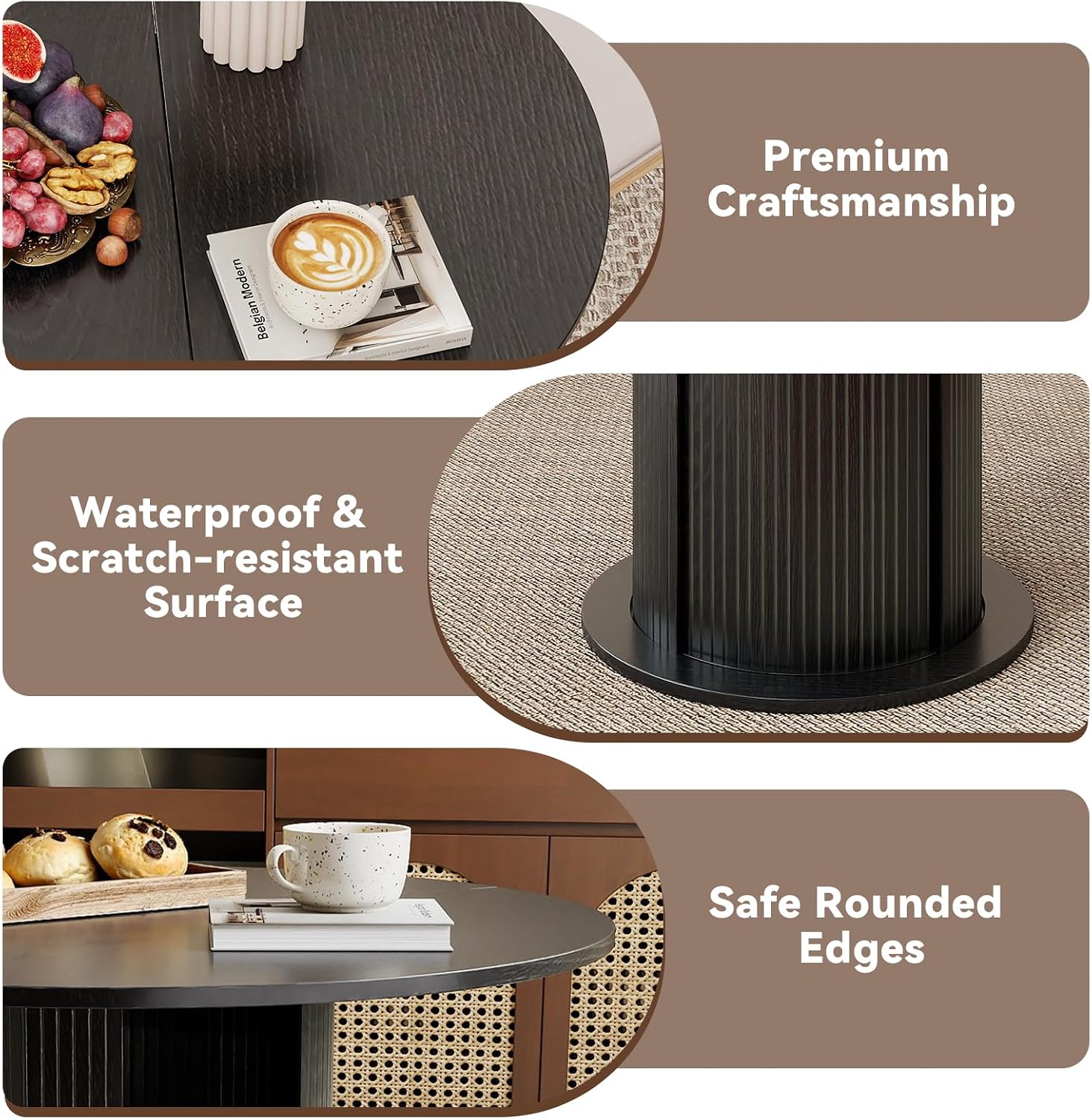 31.5 Inch Round Dining Table with Hidden Storage, Modern Fluted Pedestal Kitchen Table for Small Spaces, Circular Breakfast Nook Table with 2-Layer Shelves for Apartment Studio, Black
