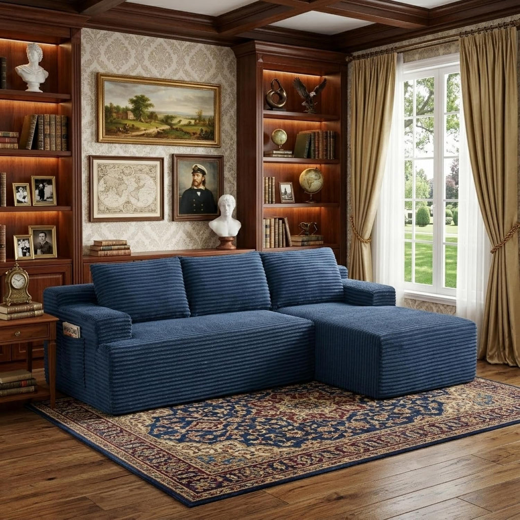 96' Right Facing Sectional Sofa Boneless Couches for Living Room - L Shaped Compressed Cloud Couch with Deep Seat in A Box