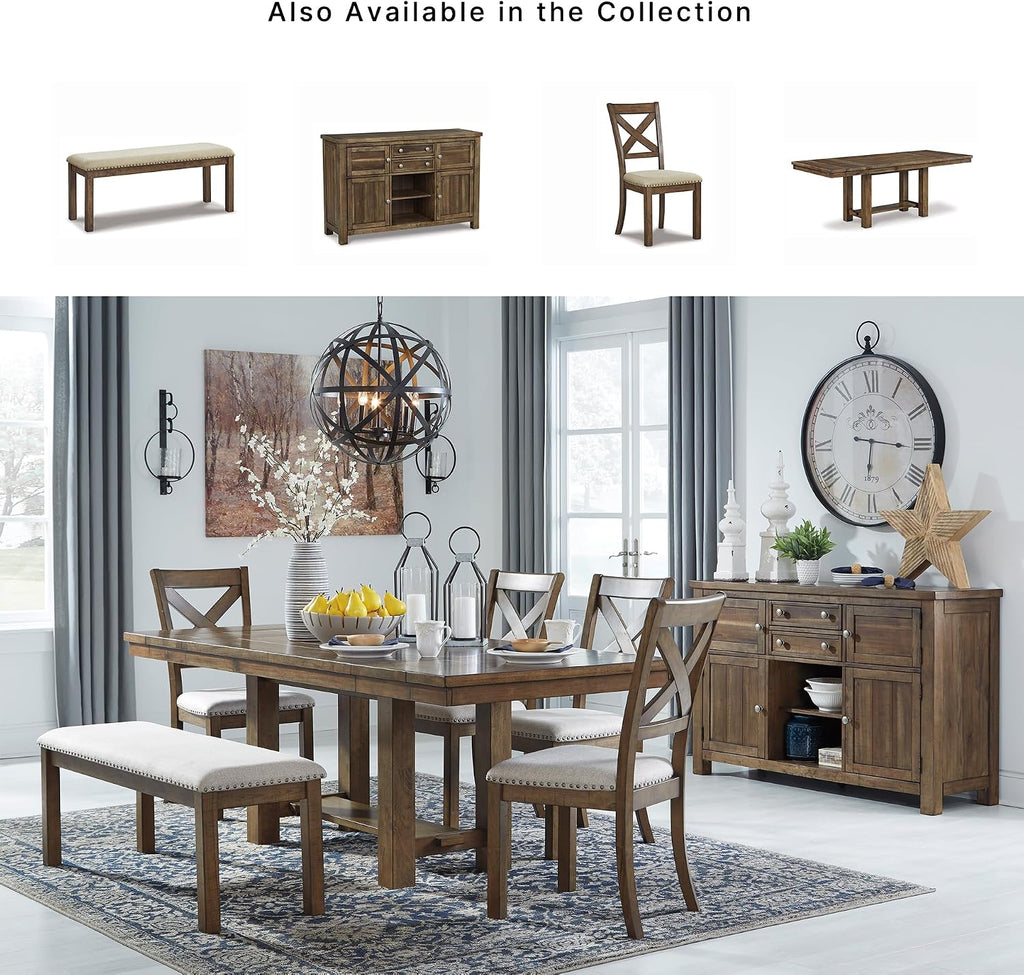 Signature Design by Ashley Moriville Casual Rustic Upholstered Dining Bench, Grey & Brown