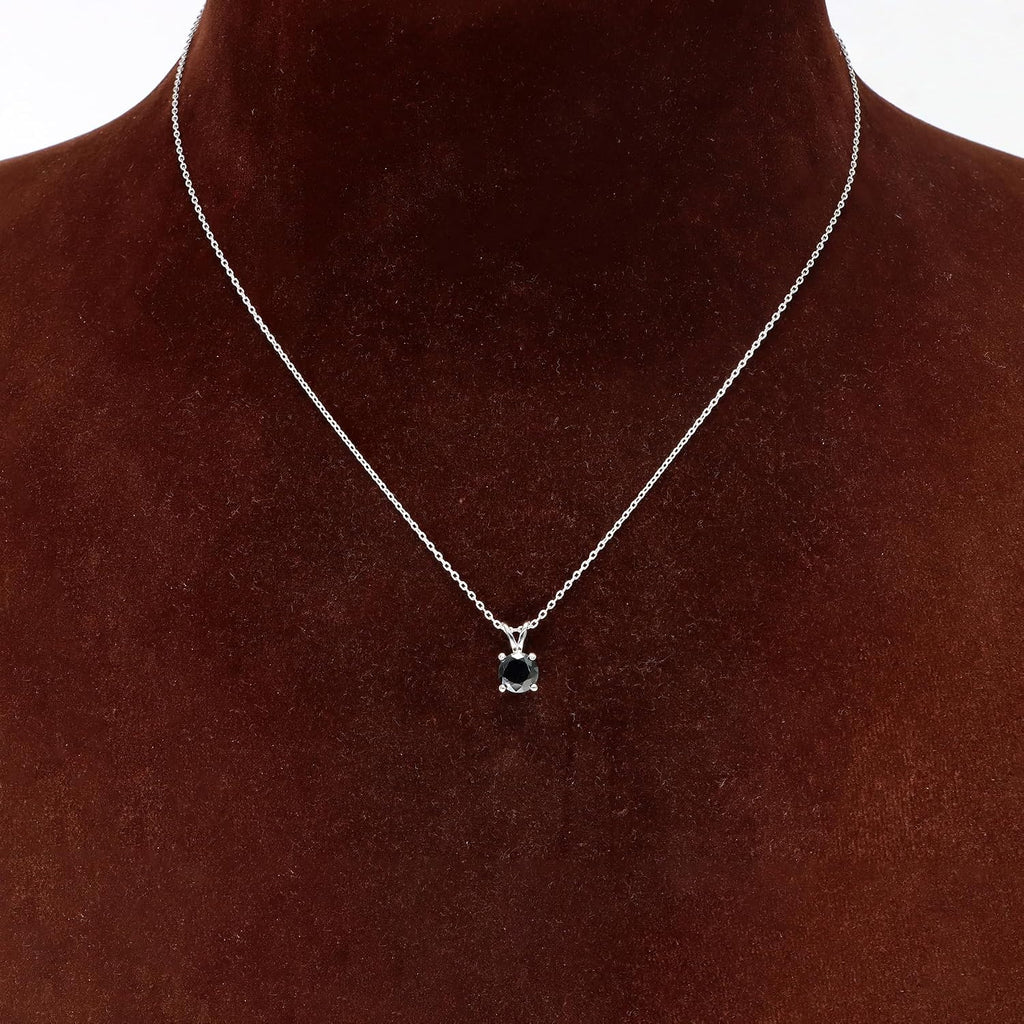 1Ct Black Diamond Solitaire Pendant Necklace for Women 18' cable Chain Fine Jewelry