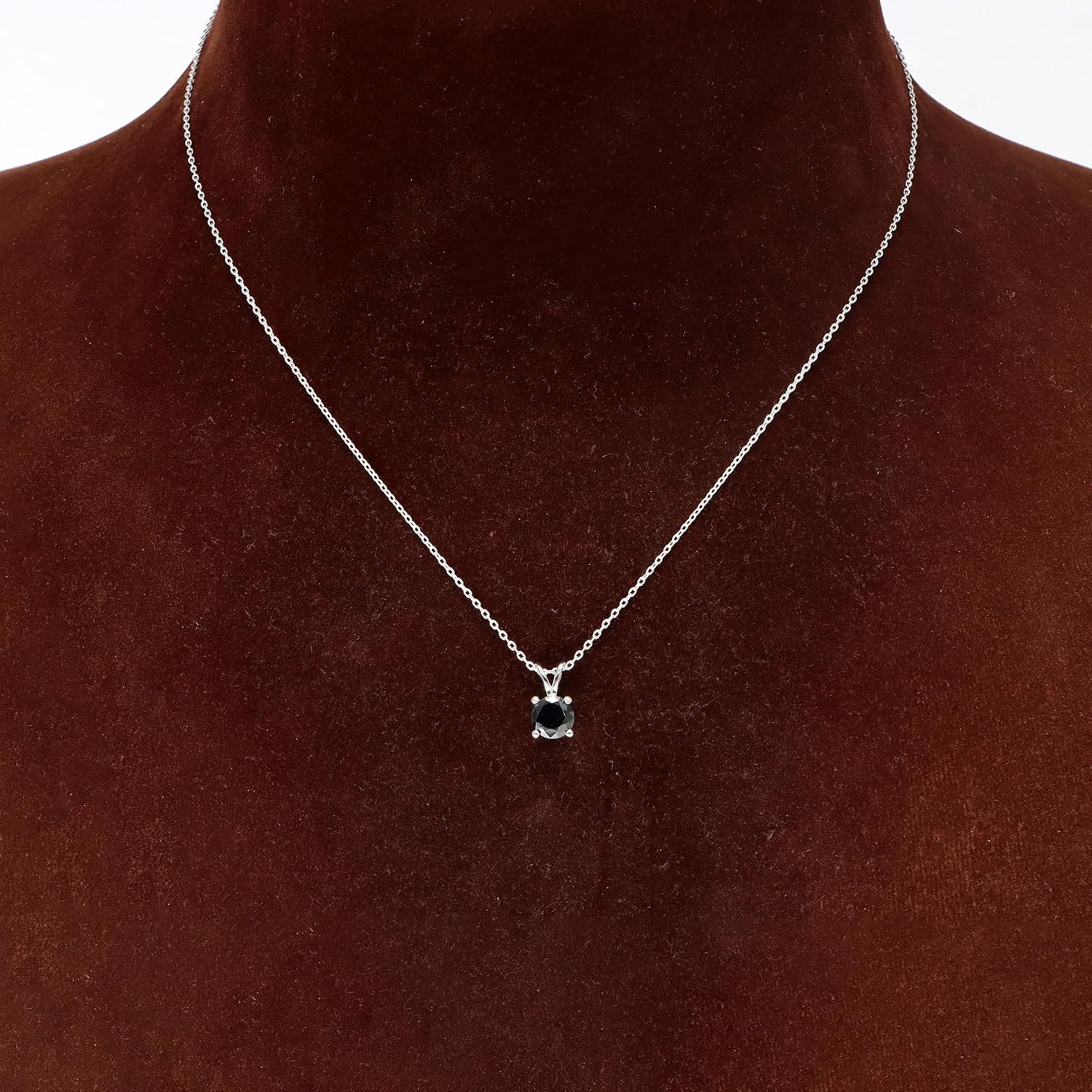 1Ct Black Diamond Solitaire Pendant Necklace for Women 18' cable Chain Fine Jewelry