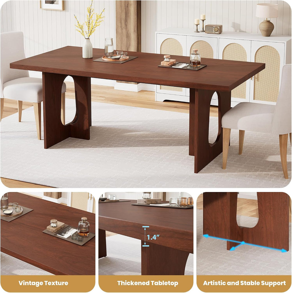 GarveeHome Dining Table for 6-8 People - 71' Modern Long Kitchen Table with Large Tabletop & Heavy Duty Pedestal Legs, Dinner Table for Kitchen, Conference Room, Home, Walnut