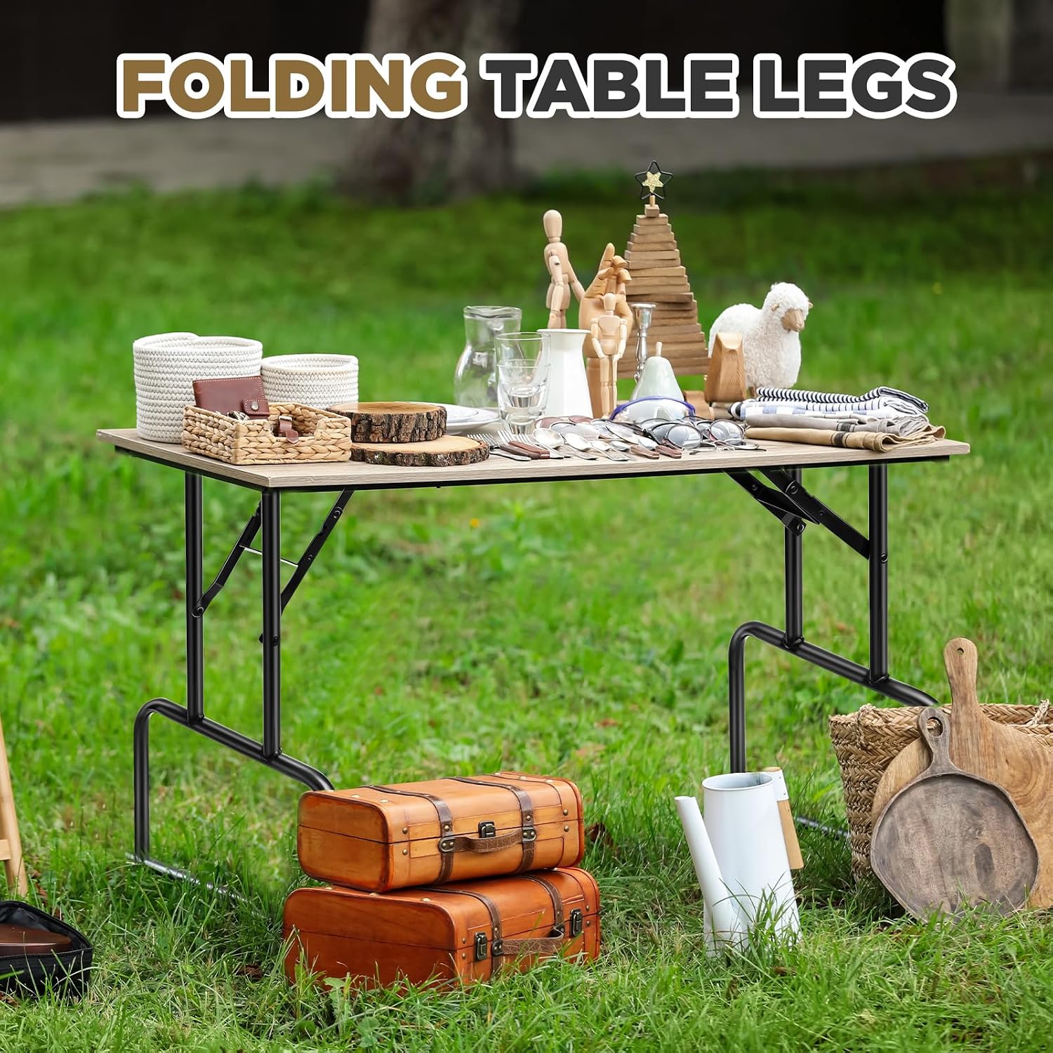 Tandefio 4 Pcs Folding Table Legs 28 Inch Banquet Foldable Table Legs Collapsible Heavy Duty Steel Furniture for Home, Kitchen, DIY or Repairs Desks (Black)
