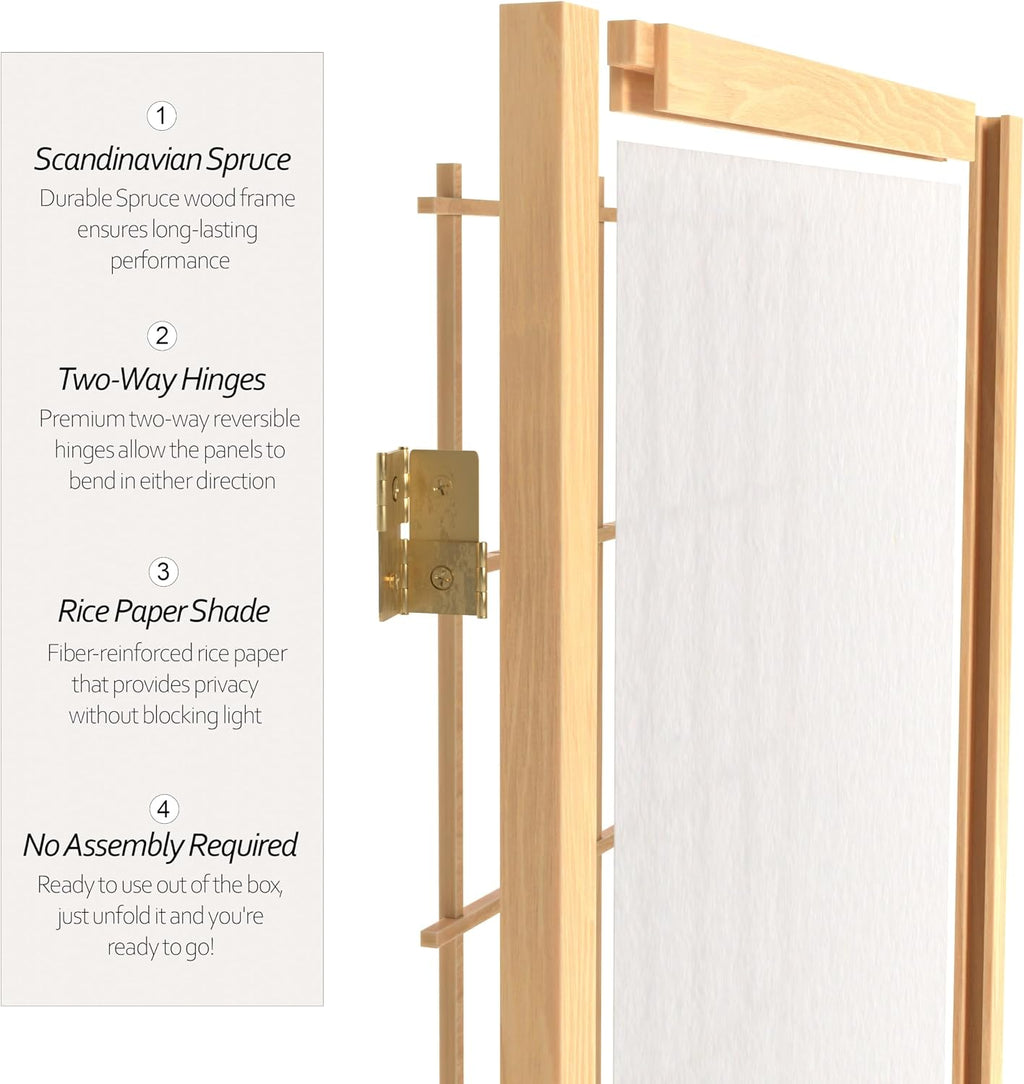 4 ft. Short Window Pane Shoji Screen - Natural - 6 Panels