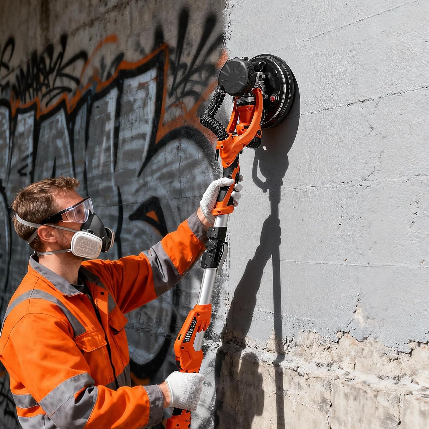 VEVOR Drywall Sander, 1150W Electric Drywall Sander, Popcorn Ceiling Removal Tool with Vacuum Dust Collection, 5 Variable Speed 800-1700 RPM, LED Light, Foldable & Extendable Handle, 15 Sanding Discs