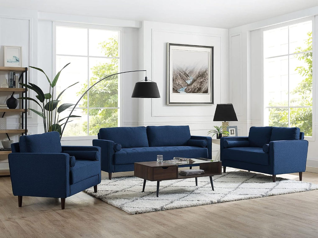 Studio Living® Lexington 39.4' Arm Chair, Mid-Century Modern, Pocket Coil Comfort, Easy Assembly, Woven Fabric, Navy Blue