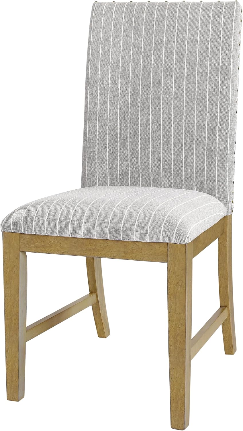 HomePop Upholstered Wood Apron Dining Chair - Light Gray Stripe (Set of 2)
