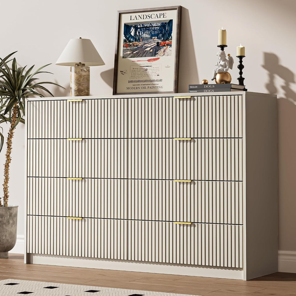 MAISONARIA Beige Dresser for Bedroom, 8 Drawer Double Dresser, Modern Chest of Drawers for Bedroom, Living Room, Entryway and Closet, 55' L x 15.7' D x 37.4' H