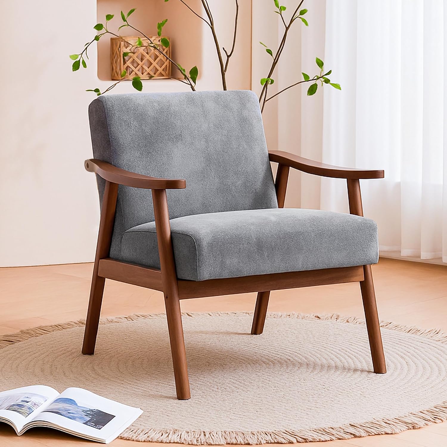 Container Furniture Direct Accent Chair with Microfiber Upholstery and Solid Wood Frame, Classic Mid-Century Modern Living Room Furniture for Extra Seating, Spotted Grey