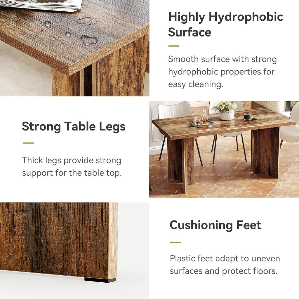 LITTLE TREE Wooden Dining Table Set for 6, 63-Inch Rectangle Kitchen Table, Modern Dinner Table for Home Dining Room, Kitchen Room, Dark Brown