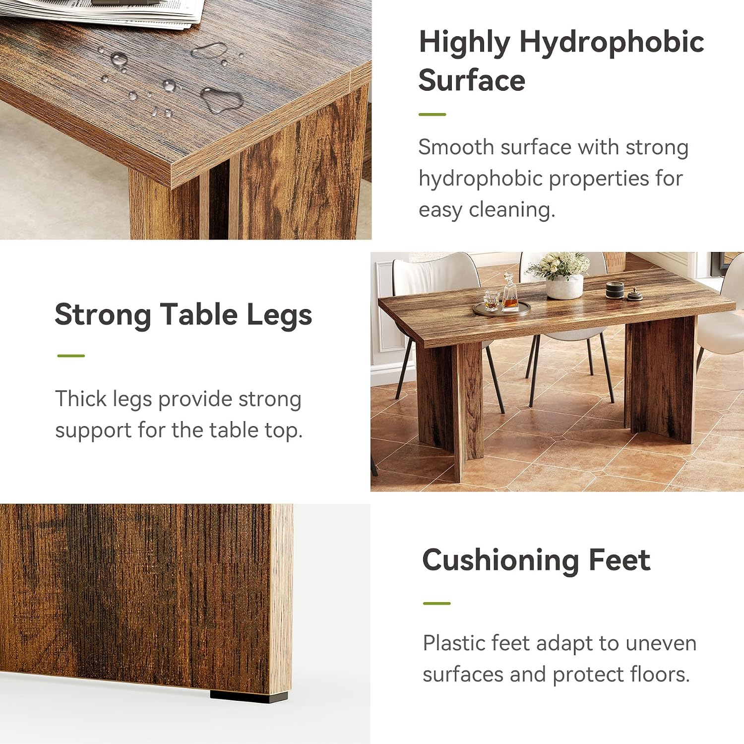 LITTLE TREE Wooden Dining Table Set for 6, 63-Inch Rectangle Kitchen Table, Modern Dinner Table for Home Dining Room, Kitchen Room, Dark Brown
