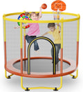 6FT Indoor Trampoline for Kids Ages 1-8, 72' Mini Toddler Indoor & Outdoor Trampoline with Safety Enclosure Net, Basketball Hoop & Dart Board, Birthday Gifts for Boys & Girls, Baby Toddler