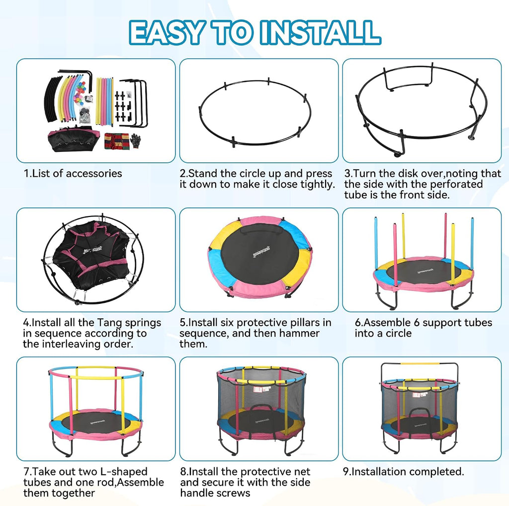 Mini Trampoline for Kids & Toddlers, Ages2-10 | Indoor & Outdoor, with Safety Enclosure Net, Basketball Hoop & Ocean Balls, Birthday Gift for Boy,Girl