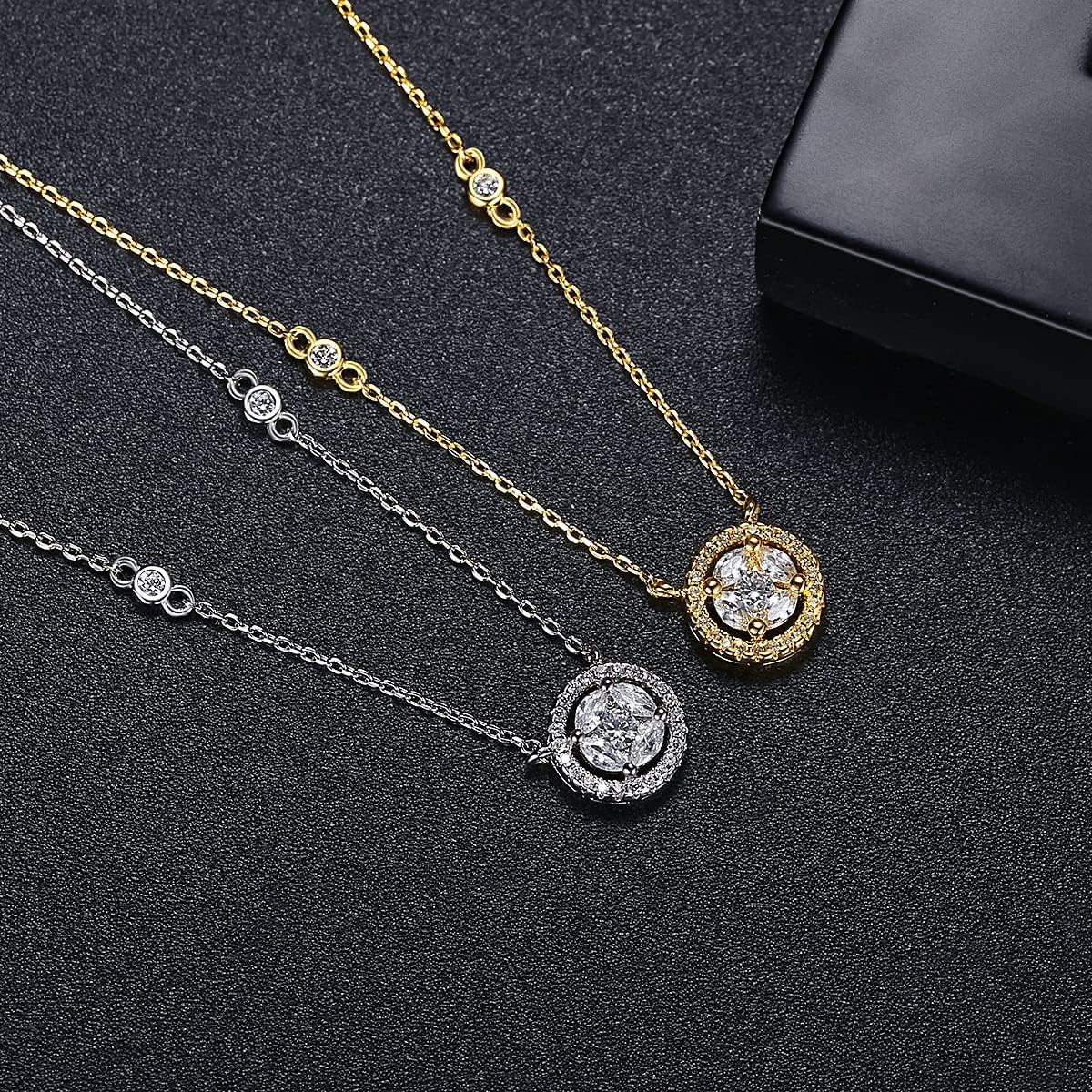 14K Gold Delicate Round Moissanite Pendant Necklace, Chic Clavicle Necklace for Women