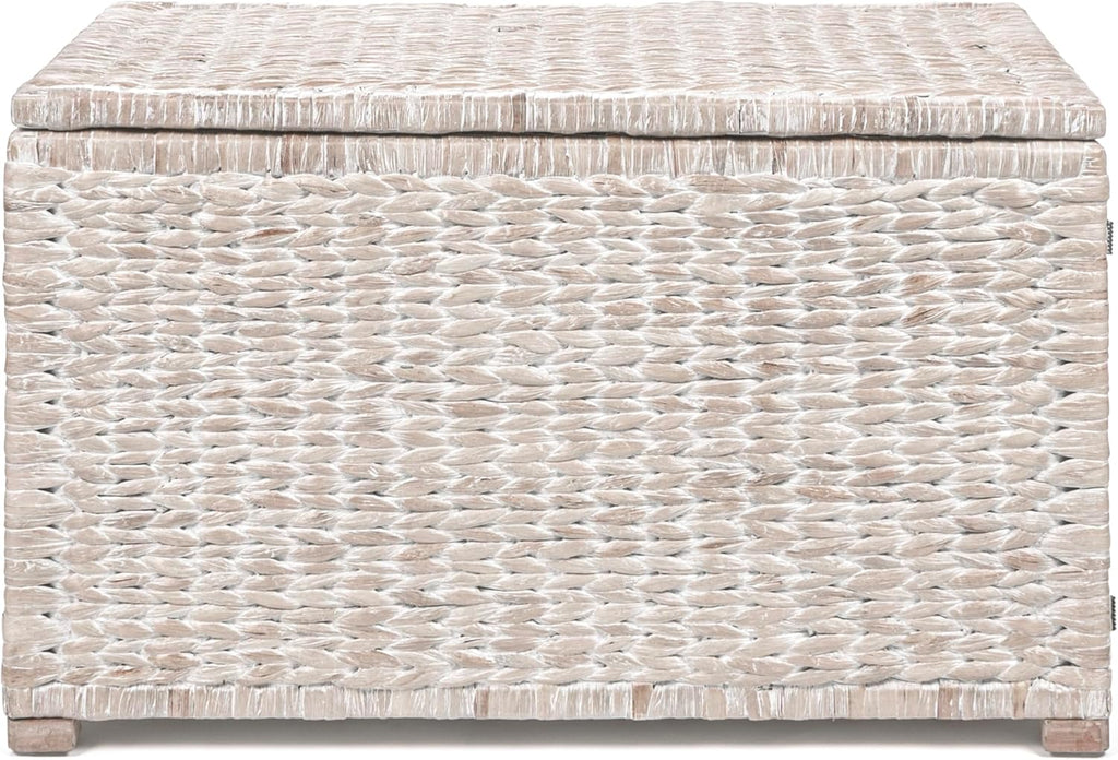 happimess HPM9005C Anada 30' Handwoven Wicker Weave Storage Trunk, White Wash, Collapsible for flat storage, for Office, Dorm Room, Entryway, Bedroom, Dining Room