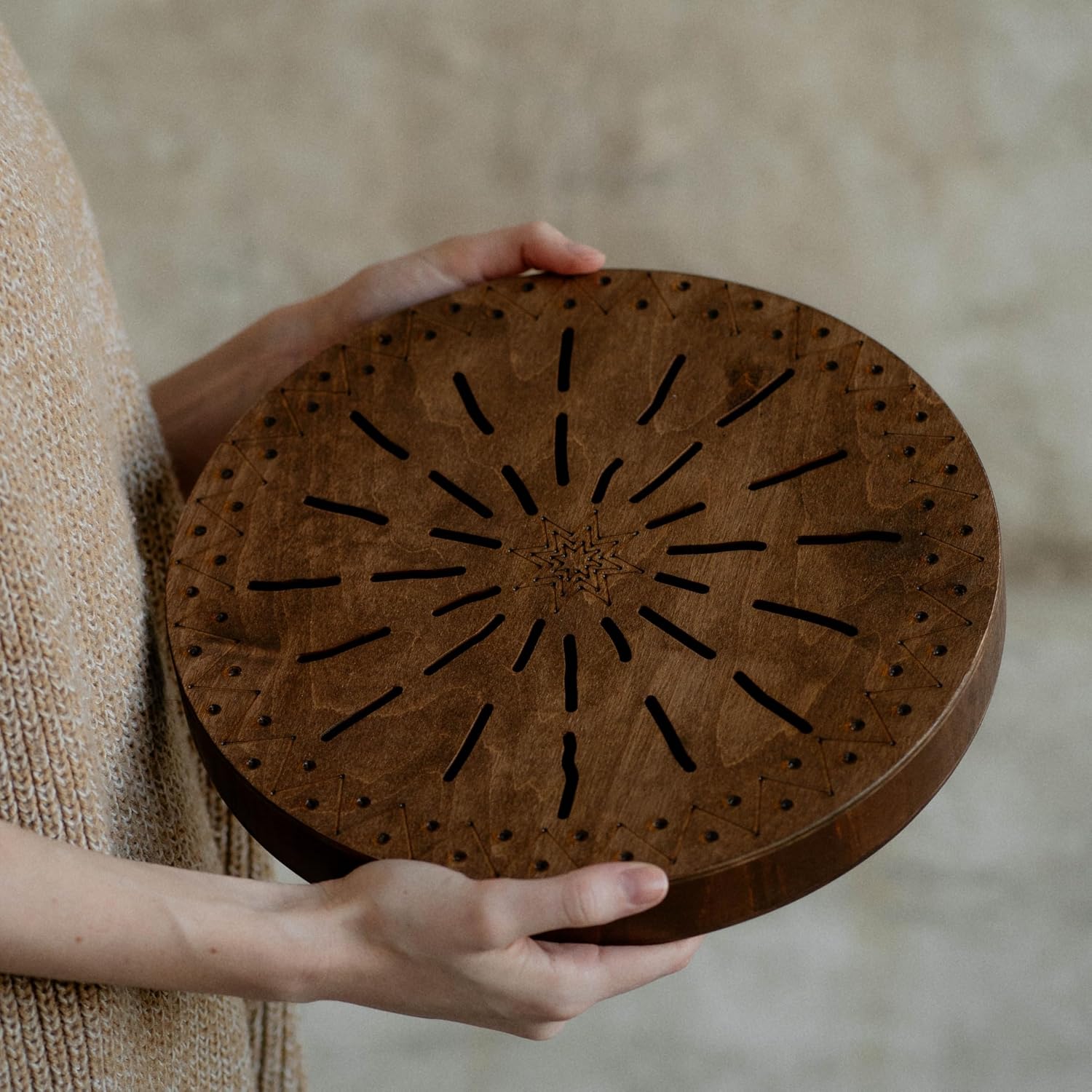 Water-Fall Disc — Wooden Ocean Drum, Geyser, 12' (30 cm) | Realistic Ocean Waves & Waterfall Sound for Meditation & Yoga | No Bag