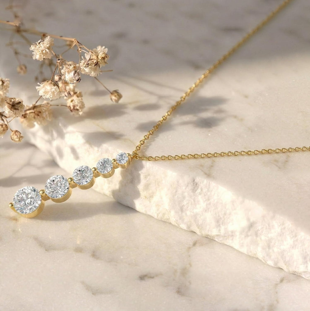 GOODSTONE JEWELS Linear Drop Pendant Necklace for Women in Yellow Gold Plated | Size 16+2 Inch Cable Chain with Lobster Clasp | Natural Birthstone Jewelry Gift for Her