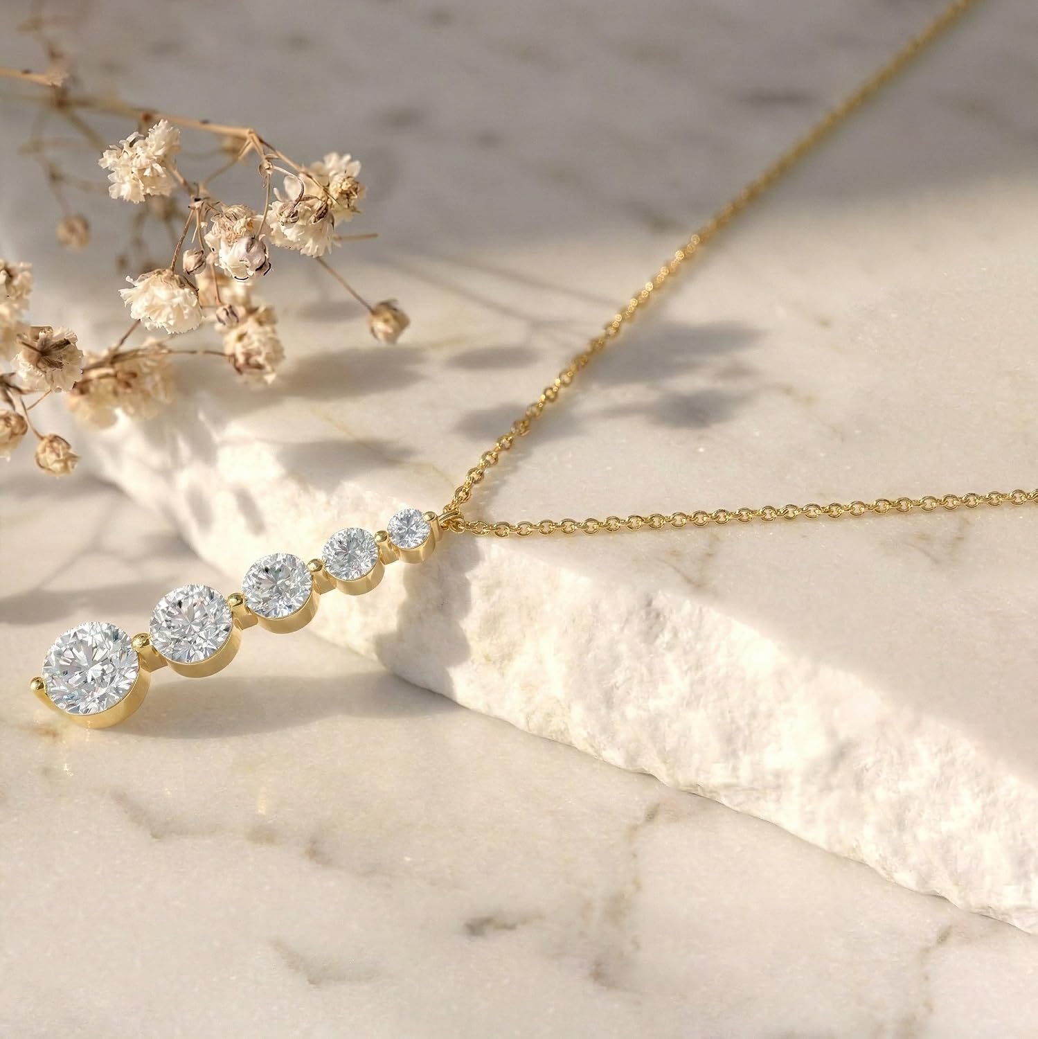 GOODSTONE JEWELS Linear Drop Pendant Necklace for Women in Yellow Gold Plated | Size 16+2 Inch Cable Chain with Lobster Clasp | Natural Birthstone Jewelry Gift for Her