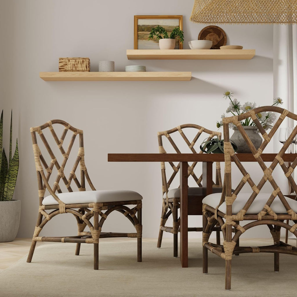 KOUBOO Chippendale Rattan Dining Chair, Set of 2, Rio Modern Bohemian Dining Chair, Wicker Accent Seating Antique, Kitchen, Living Room Furniture, Home Decor, Antique Brown