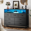 IDEALHOUSE Black 7-Drawer Dresser for Bedroom – Modern Long Dresser with Charging Station & LED Lights, Wooden Large Capacity Storage Chest, Wide Dresser for Living Room & Hallway
