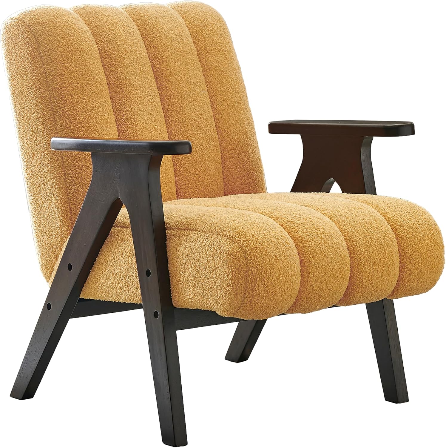 Roundhill Furniture Rella Modern Teddy Sherpa Accent Chair with Espresso Wood Frame, Yellow