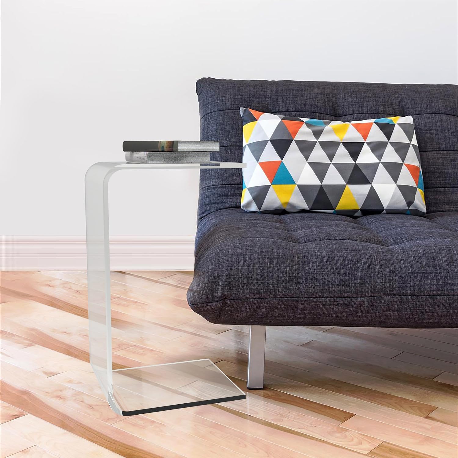 Acrylic Side Table - C Shaped End Table - Multipurpose Modern Furniture for Living Rooms and Offices by Lavish Home (Clear)