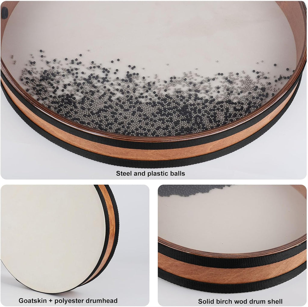 Ocean Drum 20 inch Large Size Goatskin Wave Drum with Beads, Bag, Sound Healing Instrument for Yoga Meditation Relaxation Sound Bath