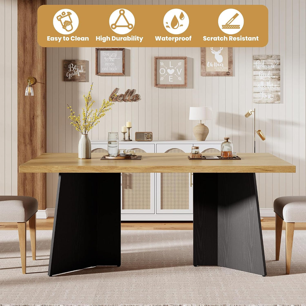 GarveeHome Dining Table for 6-8 People - 63' Modern Long Kitchen Table with Large Tabletop & Heavy Duty Pedestal Legs, Dinner Table for Kitchen, Conference Room, Home, Natural & Black