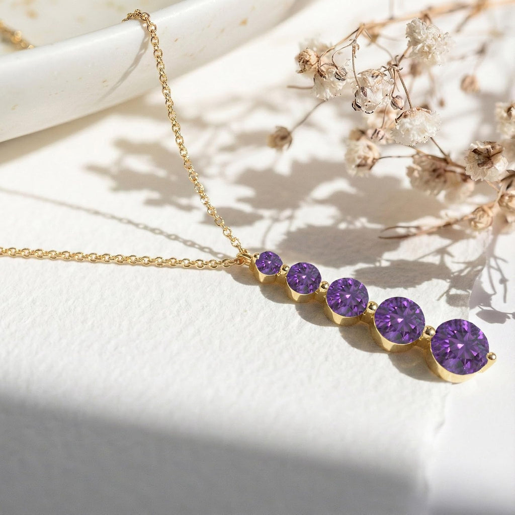 GOODSTONE JEWELS Linear Drop Pendant Necklace for Women in Yellow Gold Plated | Size 16+2 Inch Cable Chain with Lobster Clasp | Natural Birthstone Jewelry Gift for Her