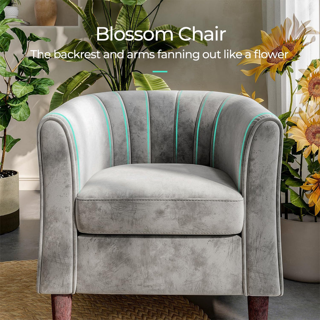 LINSY Accent Chair with Ottoman, Modern Armchair Comfy Barrel Reading Chair with Footrest for Living Room Bedroom Reading Room, Velvet, Light Grey