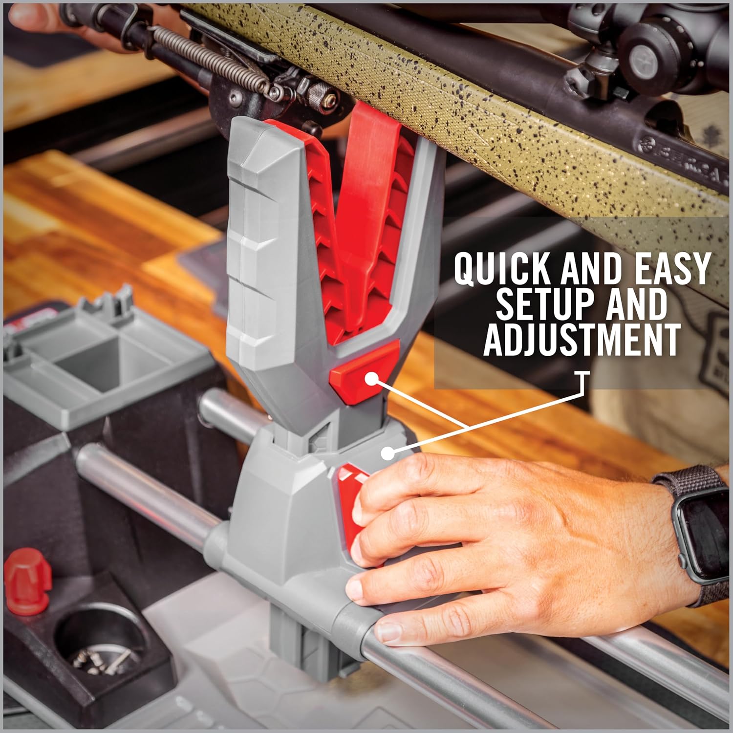 Real Avid Master Gun Workstation Up to 18.3' of Travel One-Hand Quick Adjustable Clamping, Non-Marring Form-Fitting Yokes Vise Ideal for Gun Cleaning & Maintenance w/Leveling Knob for Scope Mount